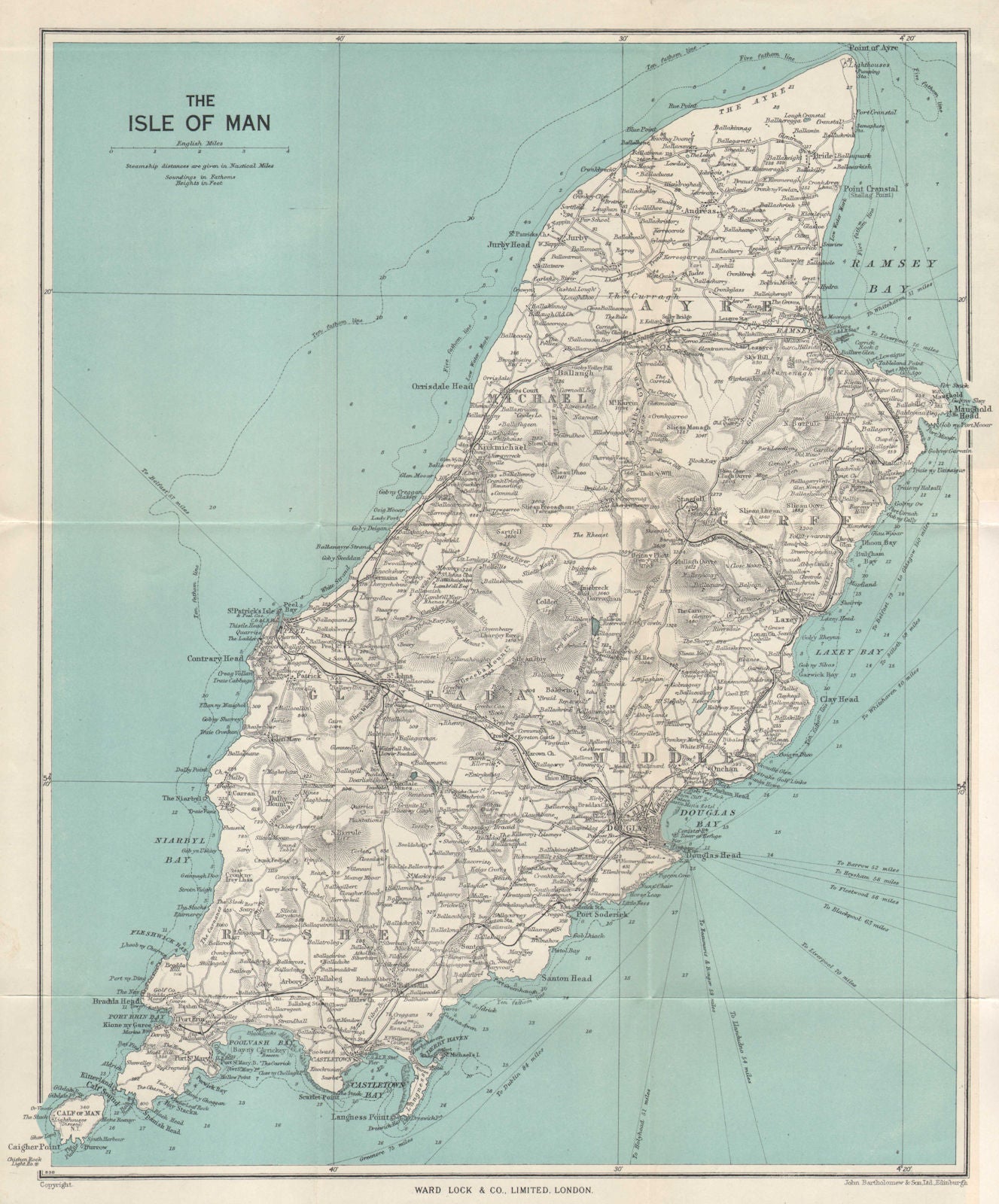THE ISLE OF MAN vintage tourist map. Douglas Ramsey Peel. WARD LOCK 1952